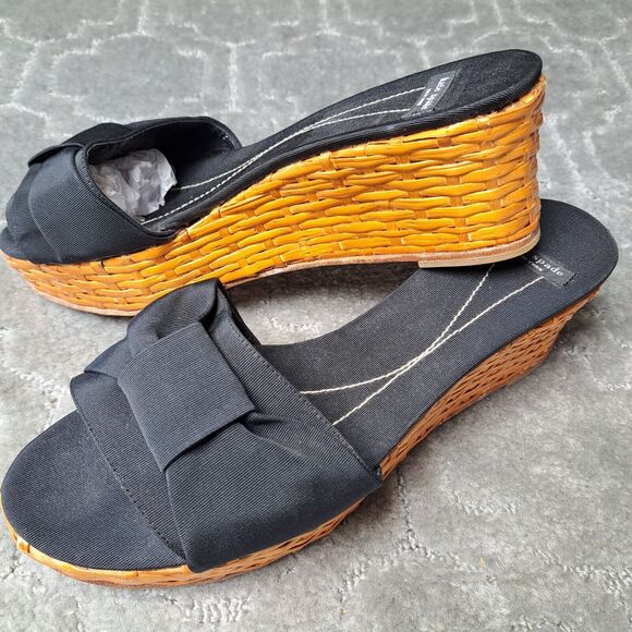 Kate Spade Black Bow Basket Weave Platform Wedge Sandals WOMENS SIZE 10B dressy - Picture 3 of 14